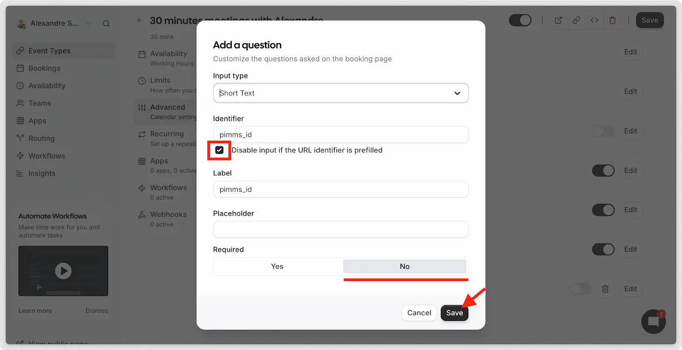 Cal.com form setup