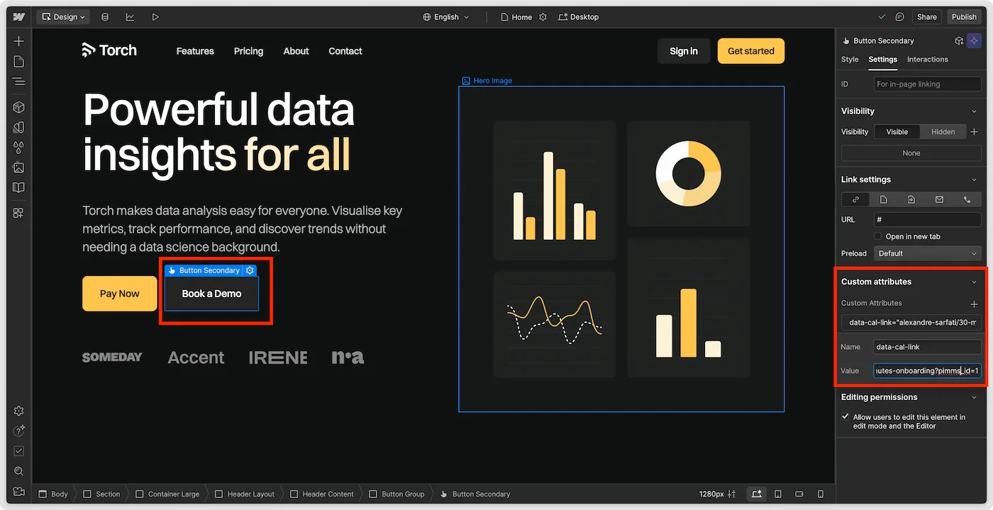 Exemple d'un bouton avec attribut data-cal-link