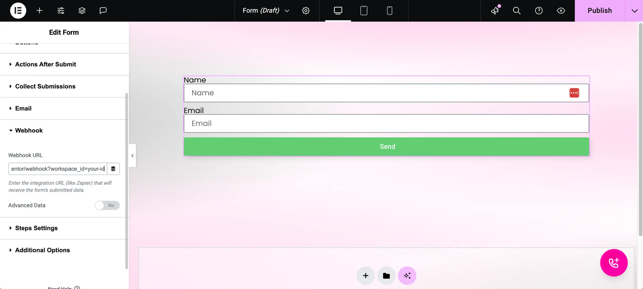 Actions After Submit Tab