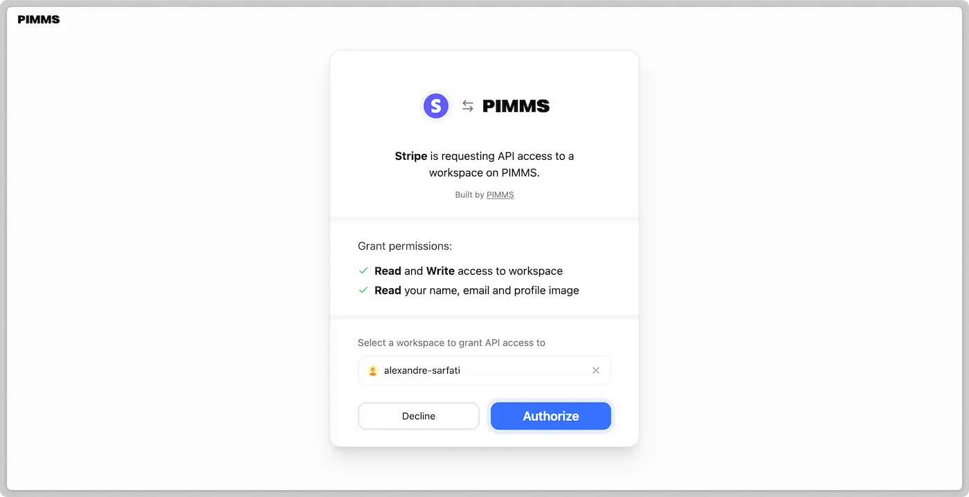 Authorize PiMMs Stripe