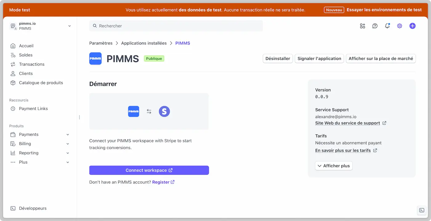Connect workspace Stripe