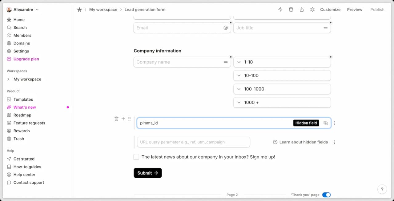 Tally form add field name