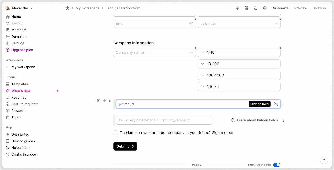 Tally form add field name
