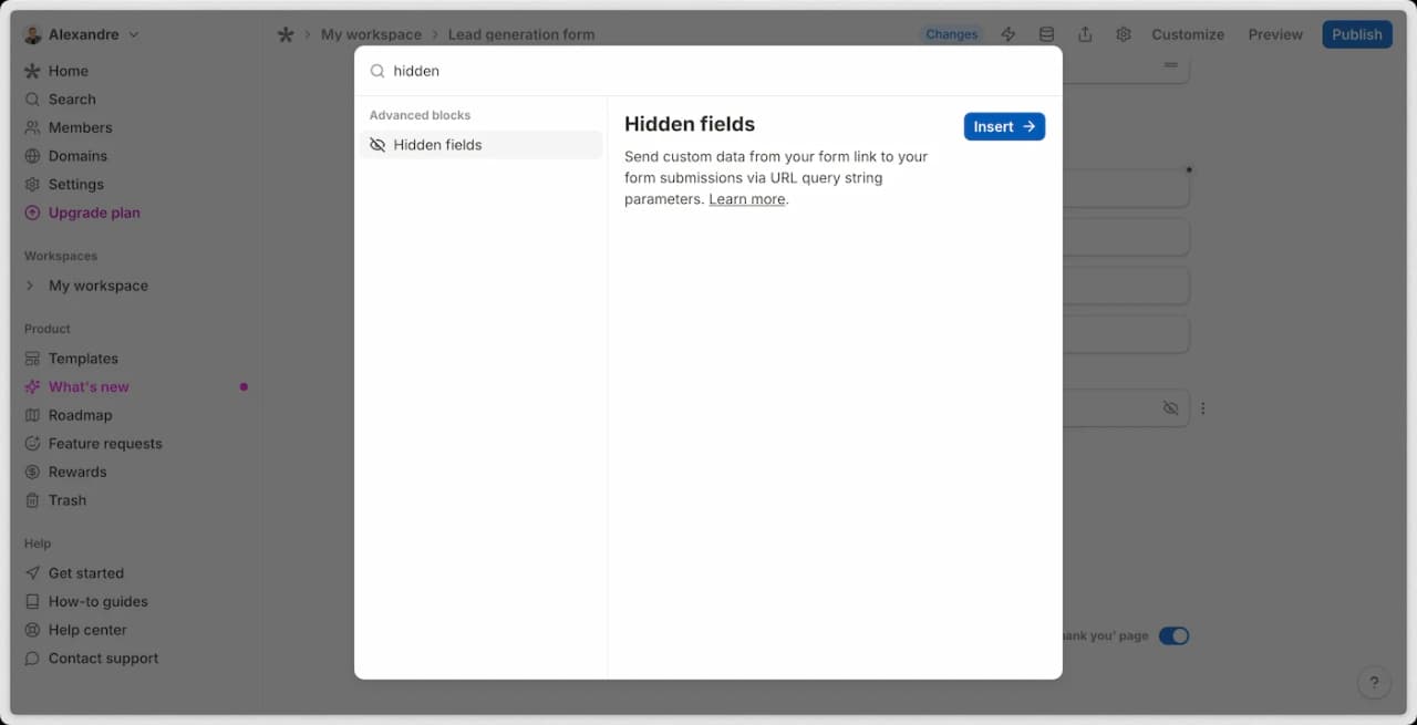 Tally form add hidden field