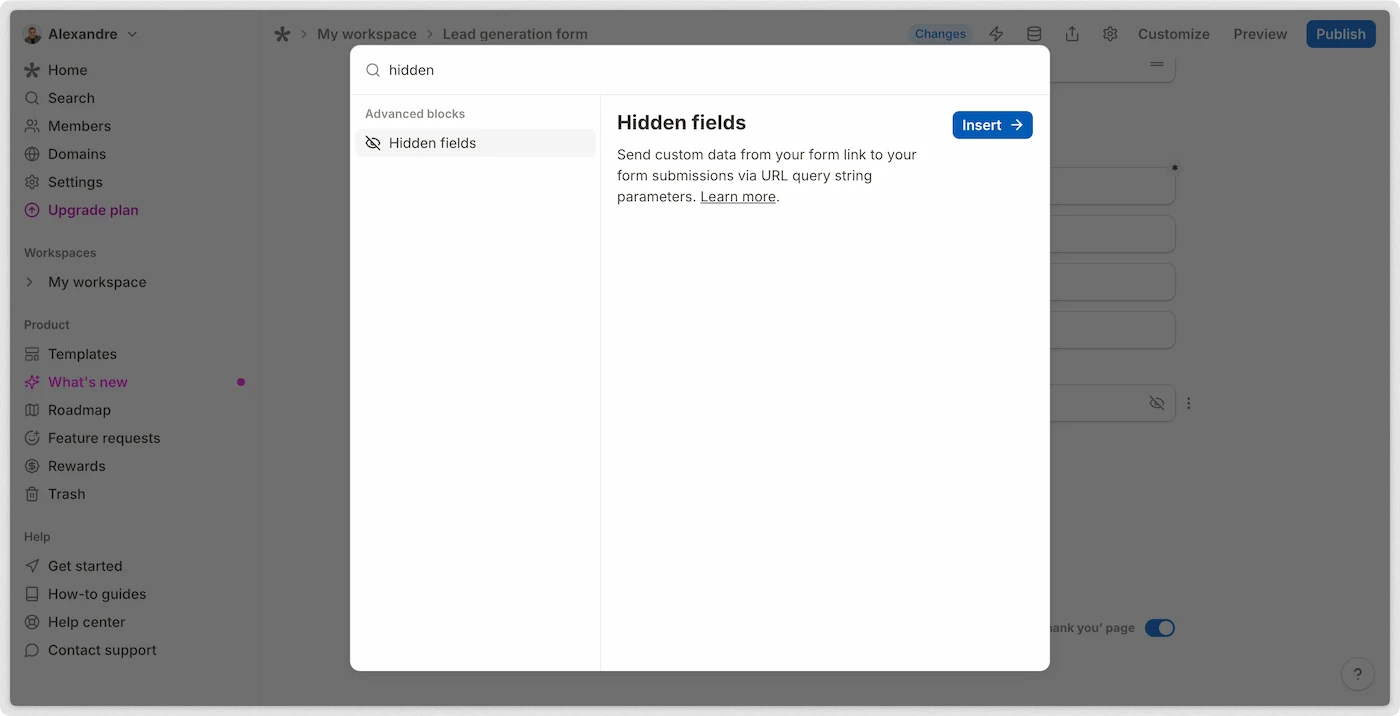 Tally form add hidden field